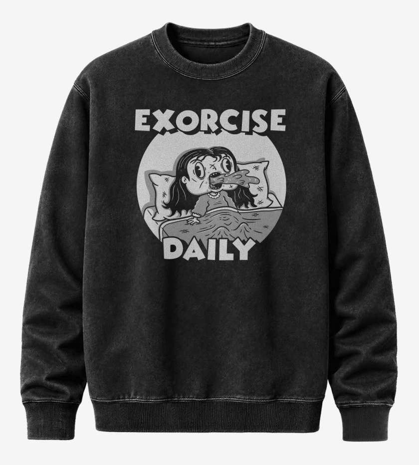 Poleron Polo Acid Wash Negro de Exorcismo Diario