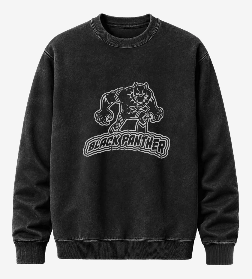 Poleron Polo Acid Wash Negro de Black Panther full white