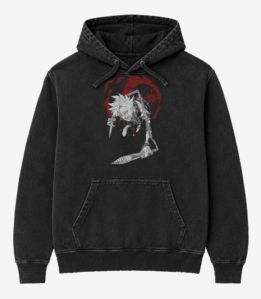Poleron Canguro Acid Wash Negro de Ban