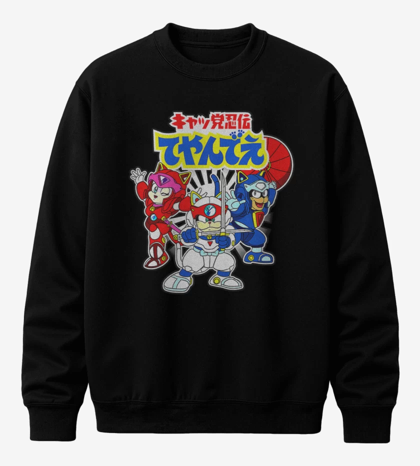 Poleron polo Negro de Pizza cats 2