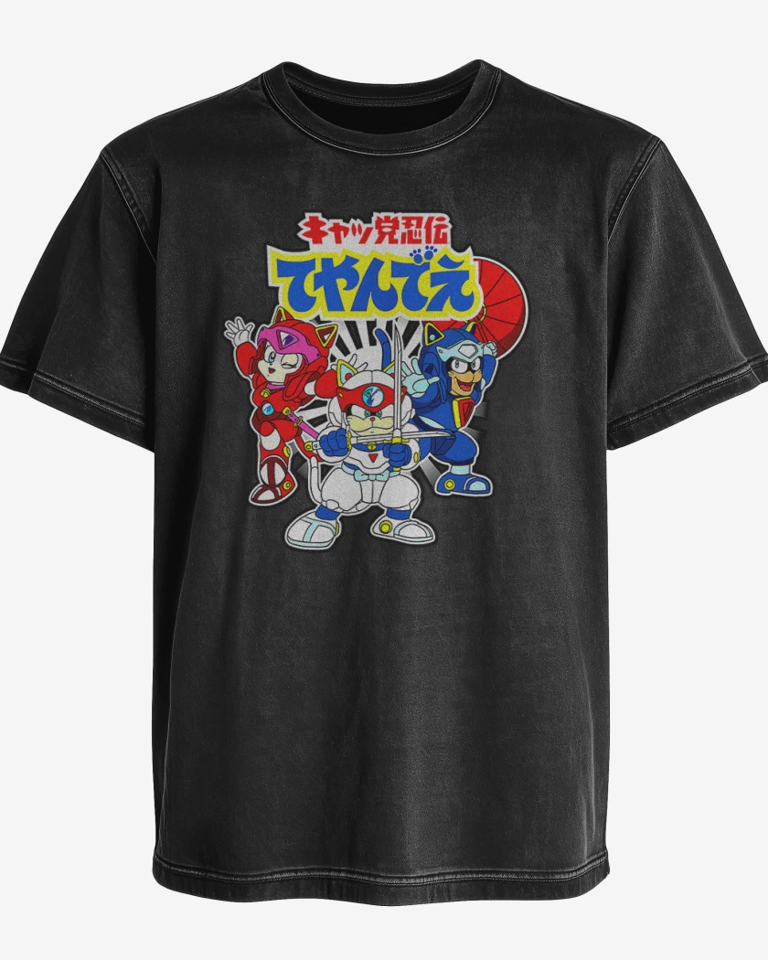 Polera desgastada Negro de Pizza cats 2