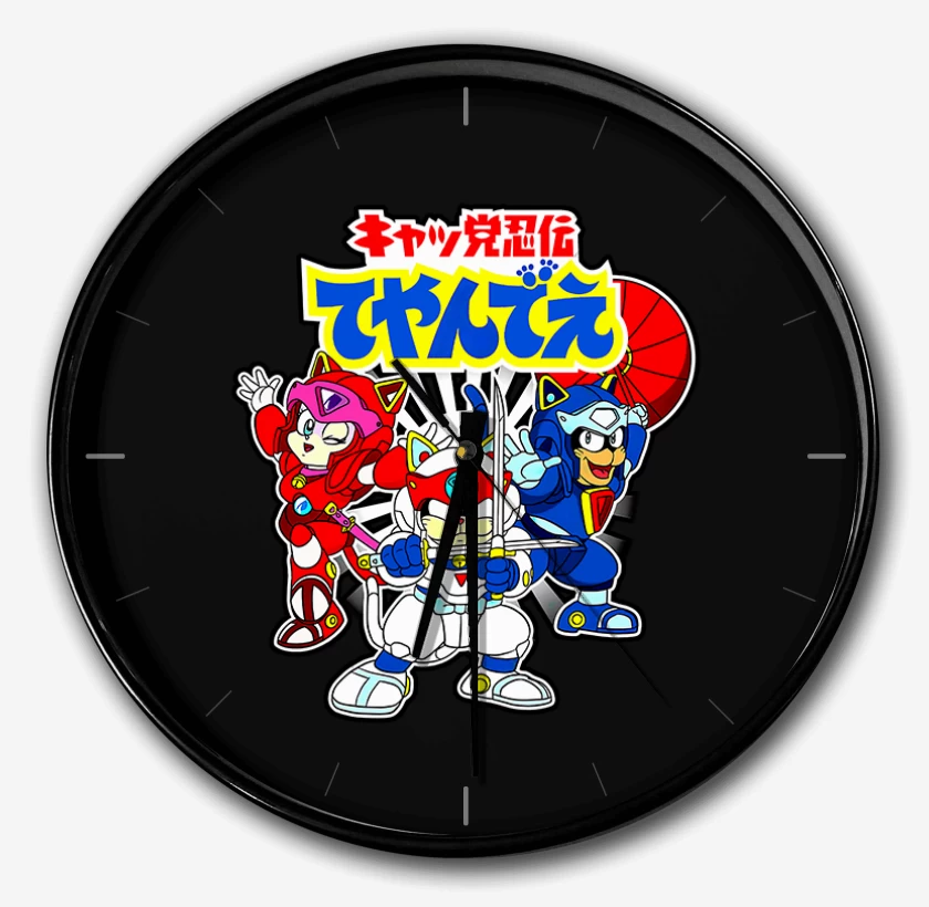 Reloj Negro de Pizza cats 2