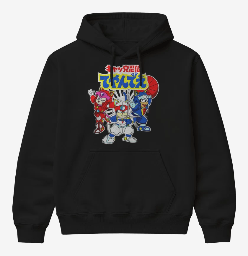 Poleron Canguro básico Negro de Pizza cats 2