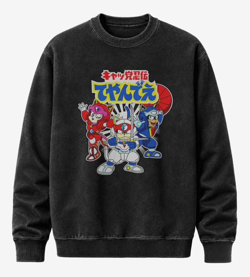Poleron Polo Acid Wash Negro de Pizza cats 2