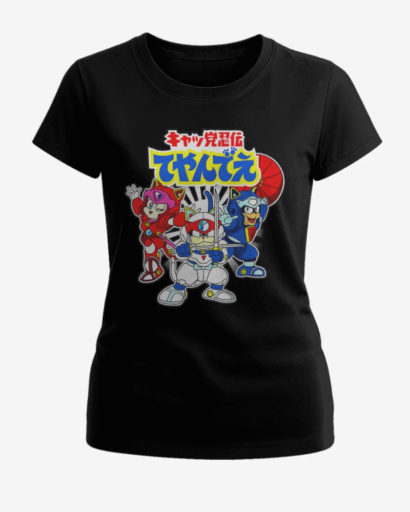 Polera de Mujer Negro de Pizza cats 2