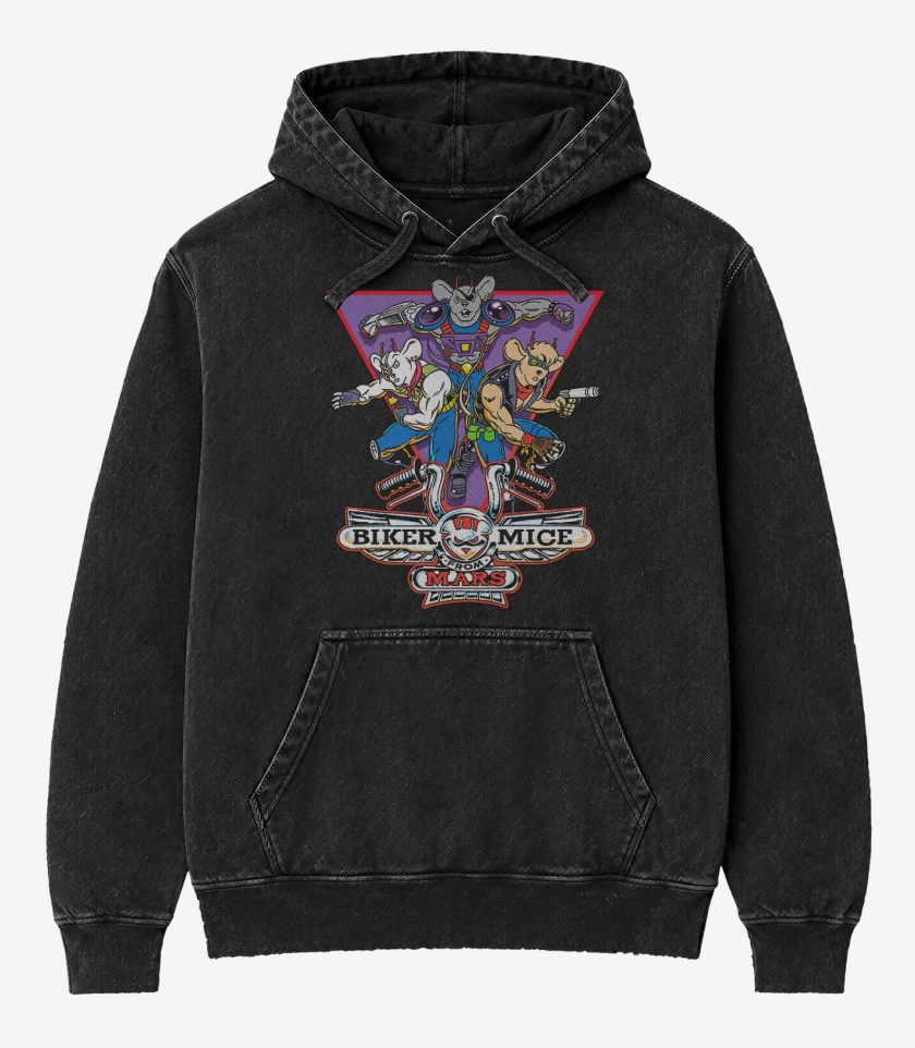 Poleron Canguro Acid Wash Negro de Motorratones de marte