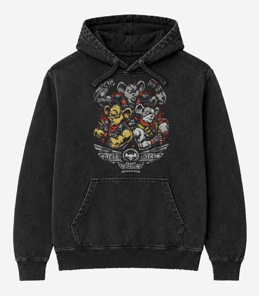 Poleron Canguro Acid Wash Negro de Motorratones de marte 2
