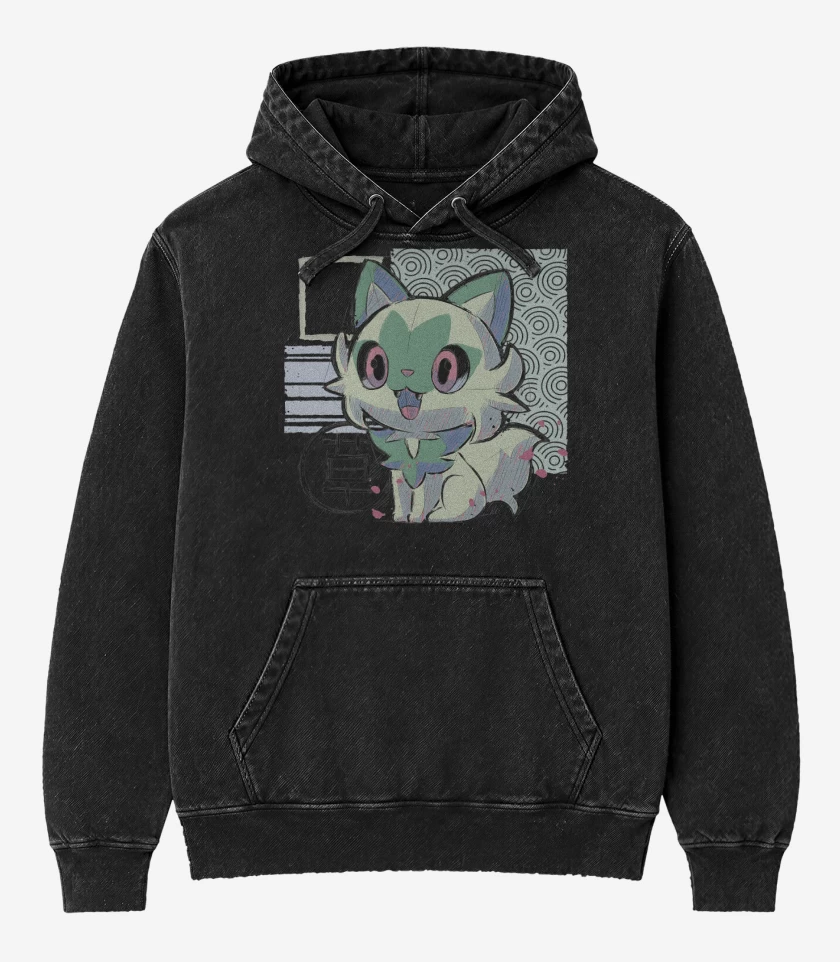 Poleron Canguro Acid Wash Negro de Sprigatito