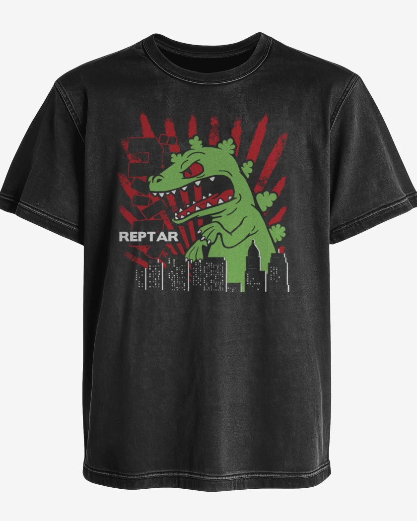 Polera desgastada Negro de Reptar attack