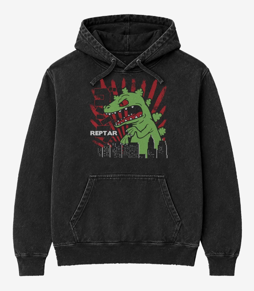 Poleron Canguro Acid Wash Negro de Reptar attack
