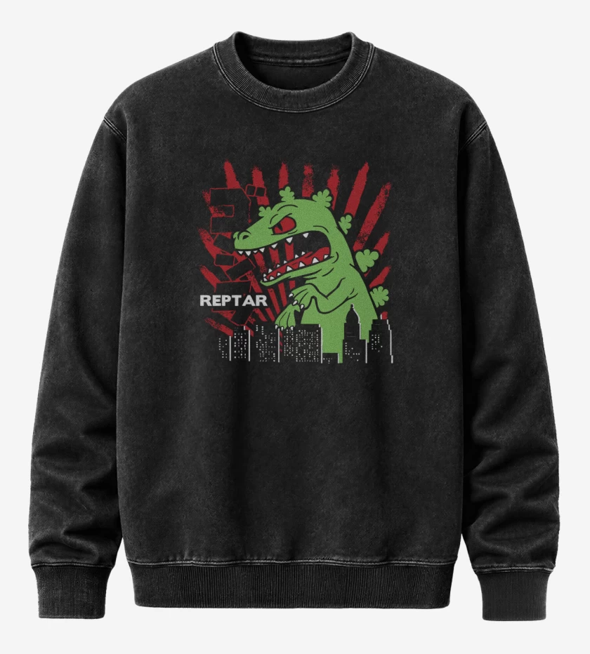Poleron Polo Acid Wash Negro de Reptar attack