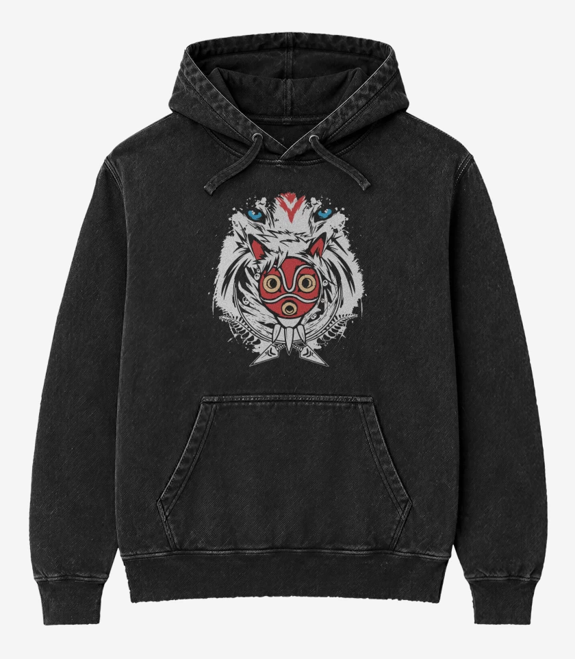 Poleron Canguro Acid Wash Negro de Mononoke