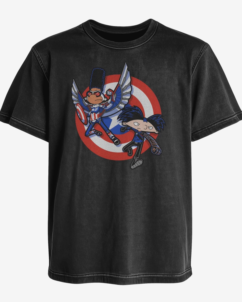 Polera desgastada Negro de Capitán Yeral y Arnold de Acero