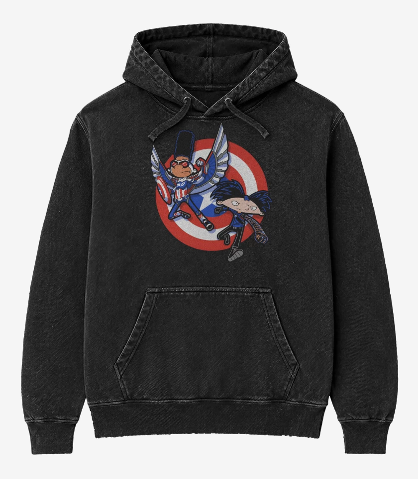 Poleron Canguro Acid Wash Negro de Capitán Yeral y Arnold de Acero