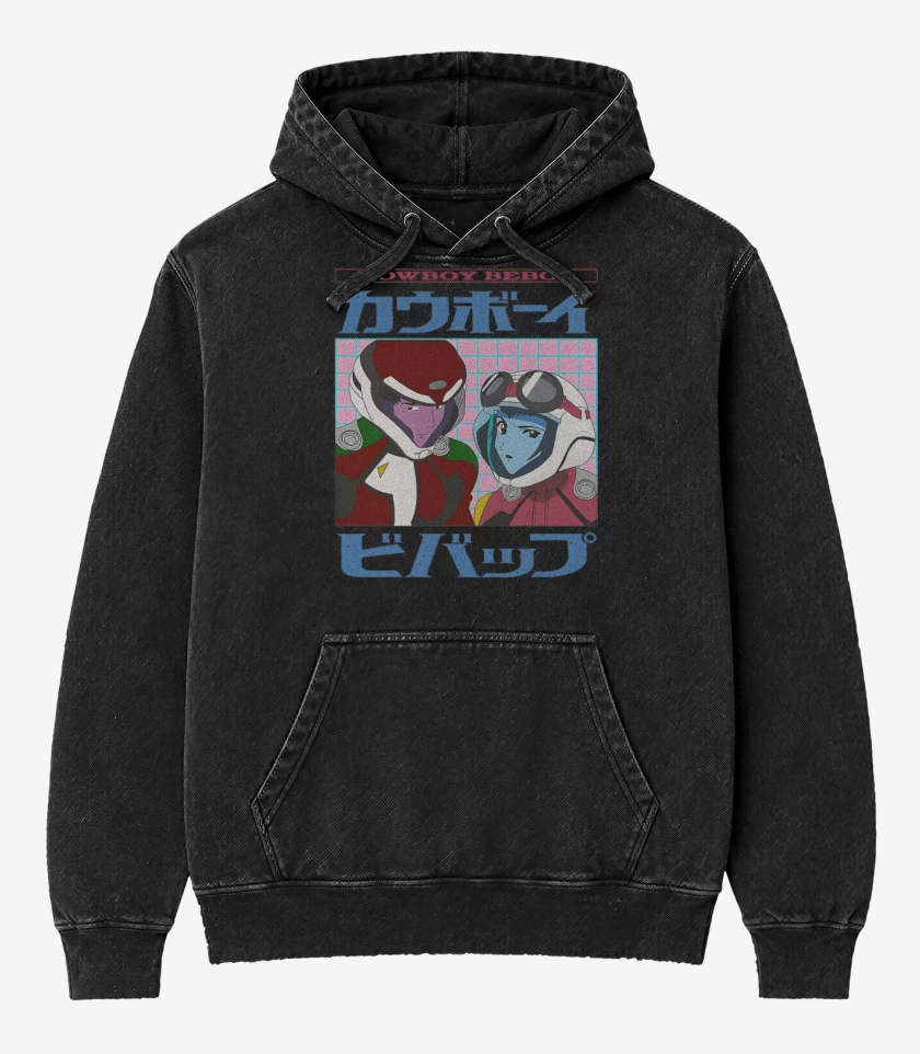 Poleron Canguro Acid Wash Negro de Vaqueros del Espacio
