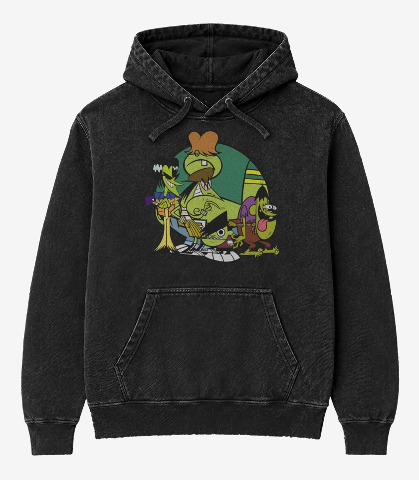 Poleron Canguro Acid Wash Negro de Banda Gangrena