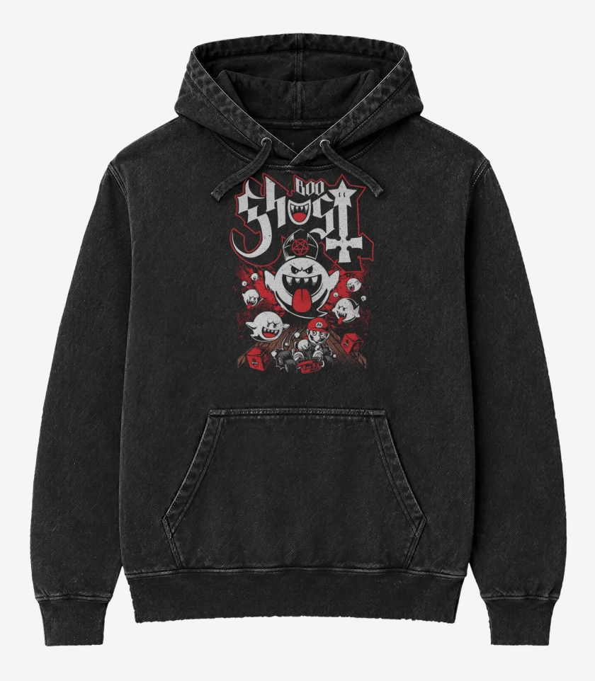 Poleron Canguro Acid Wash Negro de BooGhost