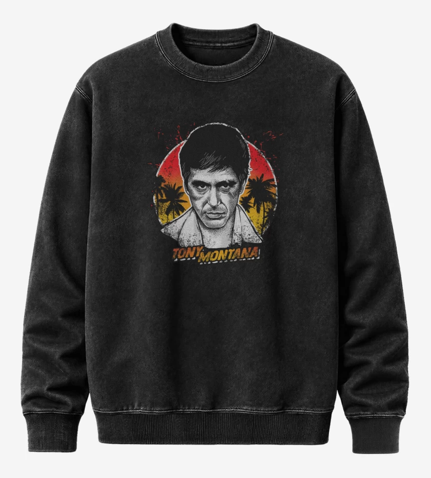 Poleron Polo Acid Wash Negro de Tony Montana