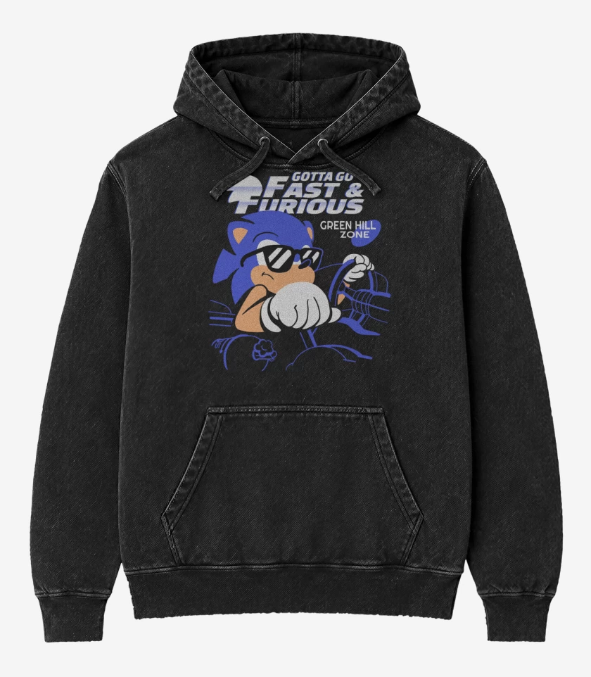 Poleron Canguro Acid Wash Negro de Gotta go Fast & Furious