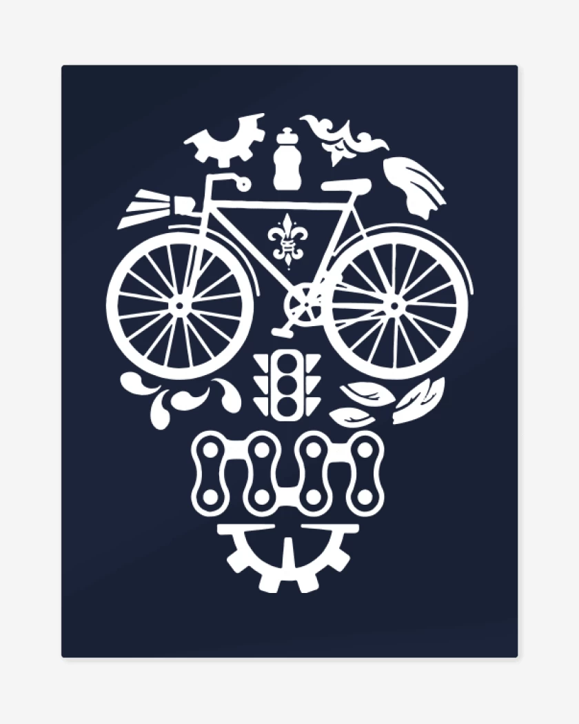 Print metalico Azul Marino de Calavera Bicicleta