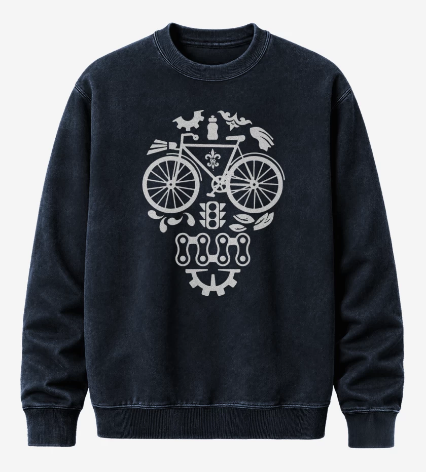 Poleron Polo Acid Wash Azul Marino de Calavera Bicicleta