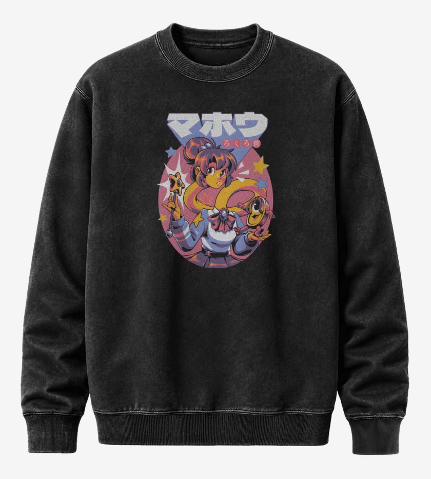 Poleron Polo Acid Wash Negro de Rokurokubi