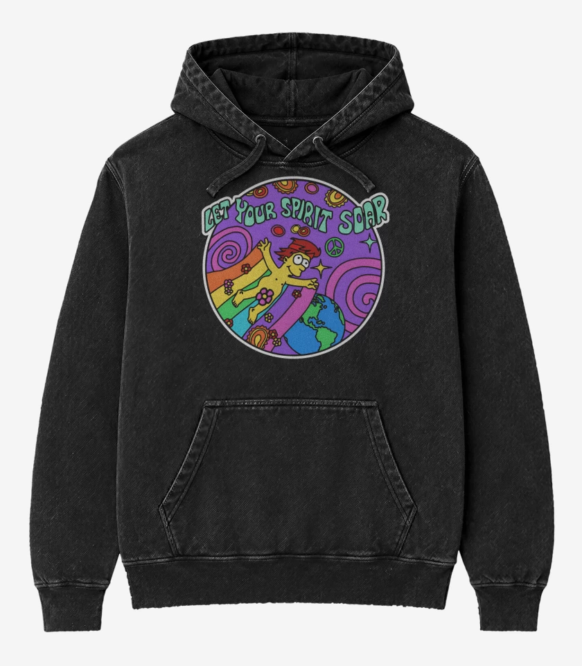 Poleron Canguro Acid Wash Negro de Deja que tu espíritu se eleve