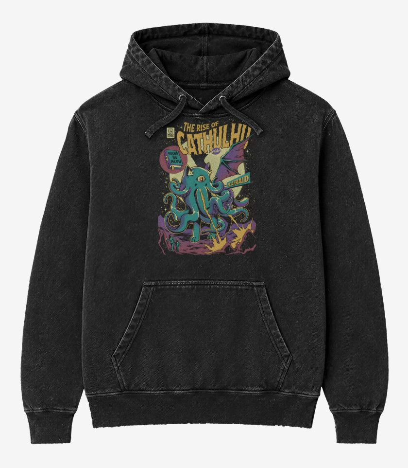 Poleron Canguro Acid Wash Negro de The Rise of Cathulhu
