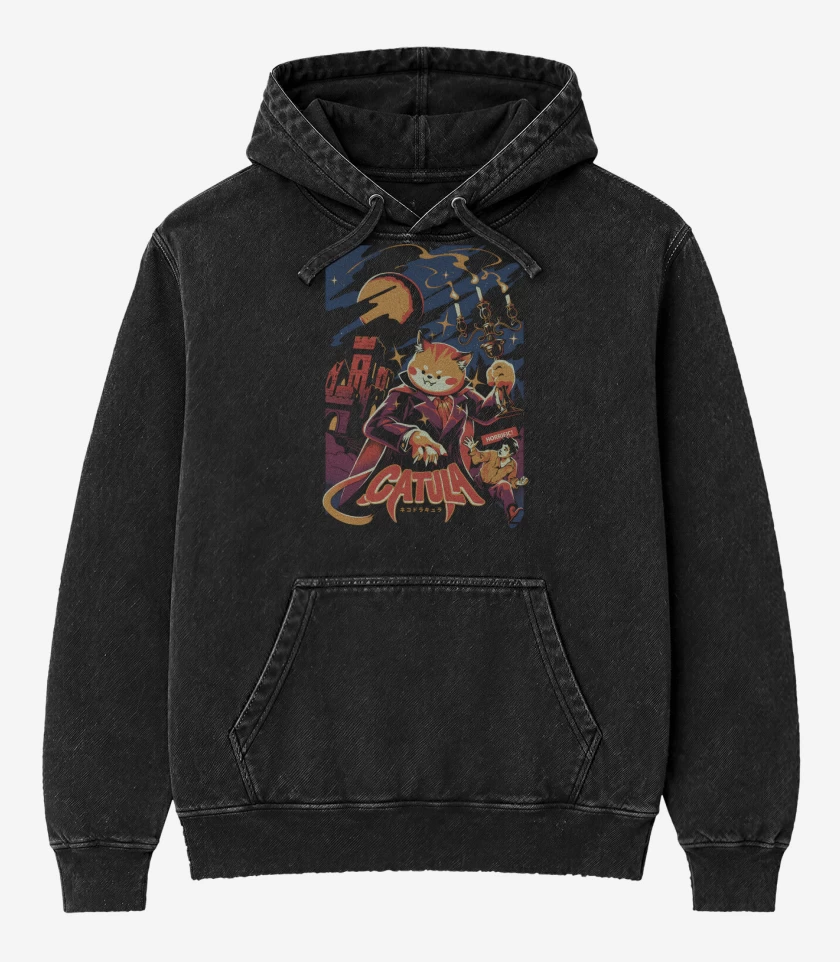 Poleron Canguro Acid Wash Negro de Catula