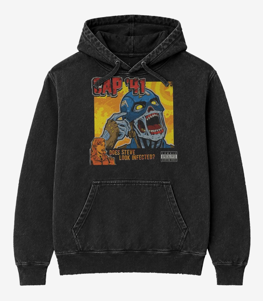 Poleron Canguro Acid Wash Negro de Cap 41