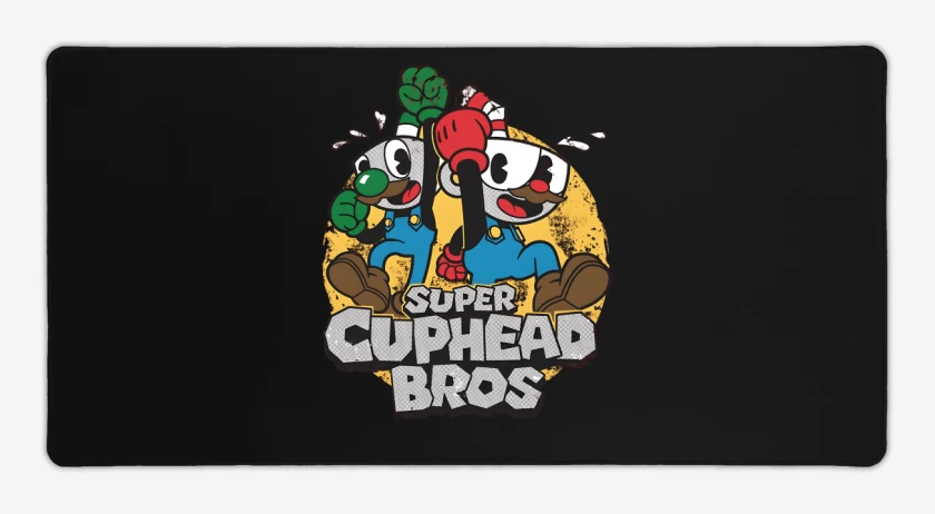 Mouse pad Gamer Negro de Super Cuphead Bros
