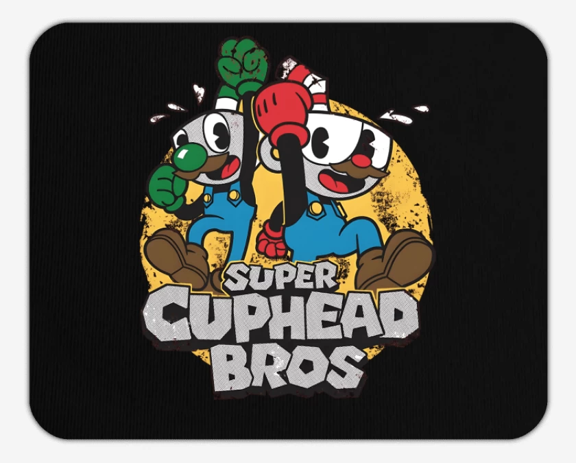 Mousepad Negro de Super Cuphead Bros