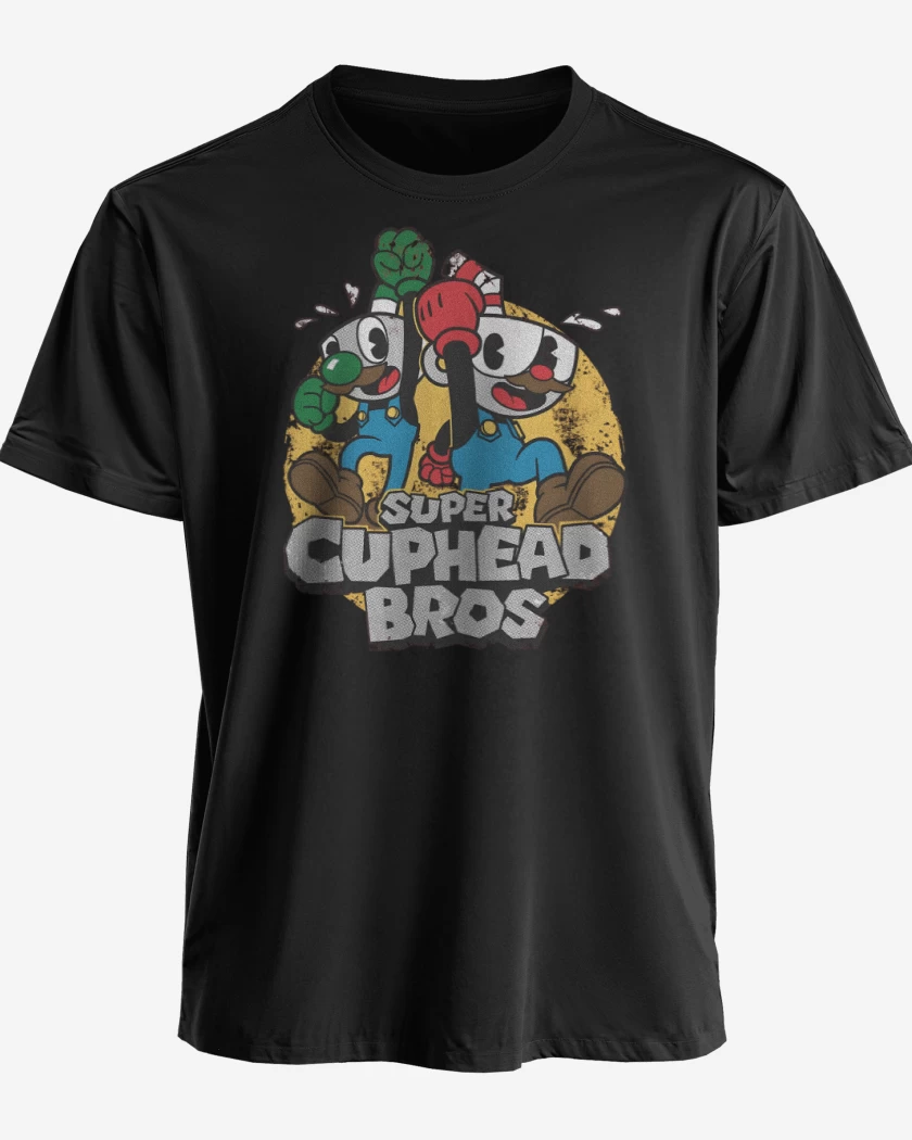 Polera premium Negro de Super Cuphead Bros