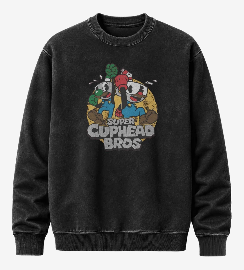 Poleron Polo Acid Wash Negro de Super Cuphead Bros