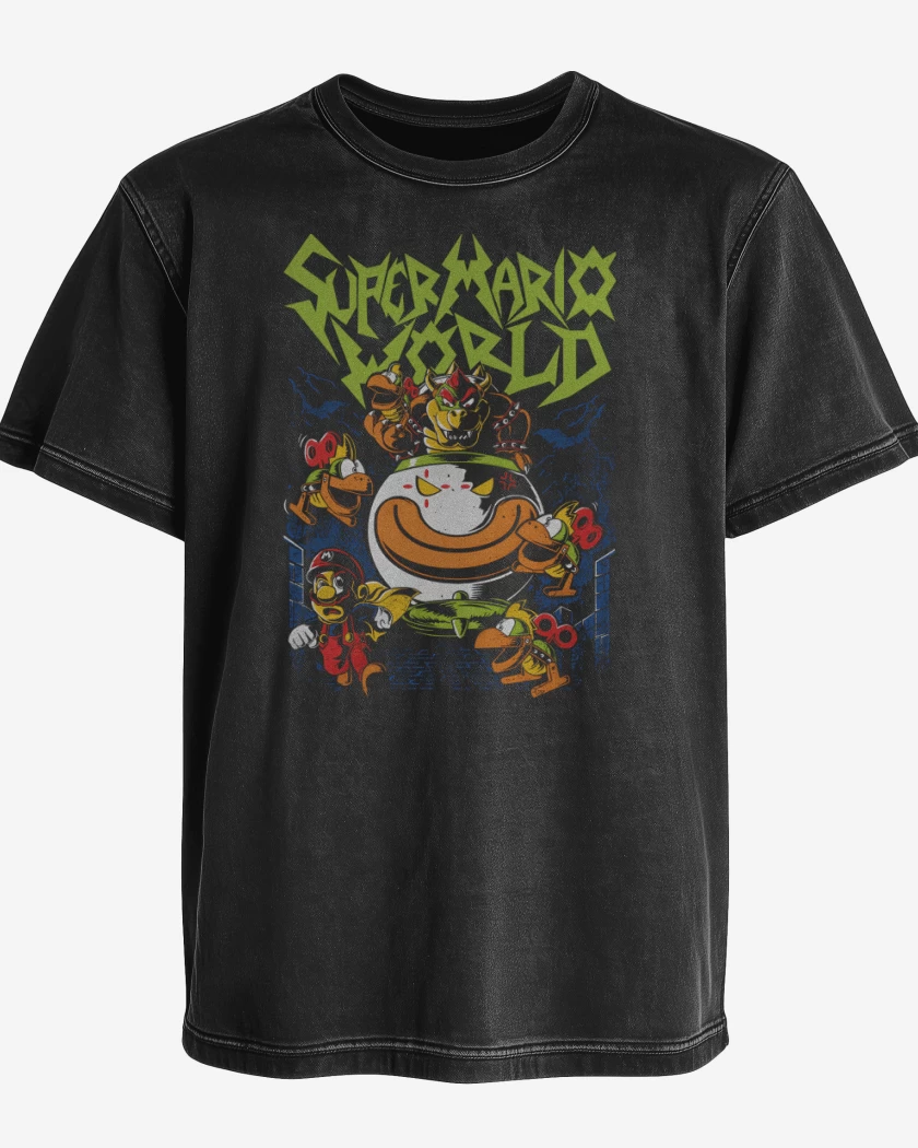 Polera desgastada Negro de Super bigote World