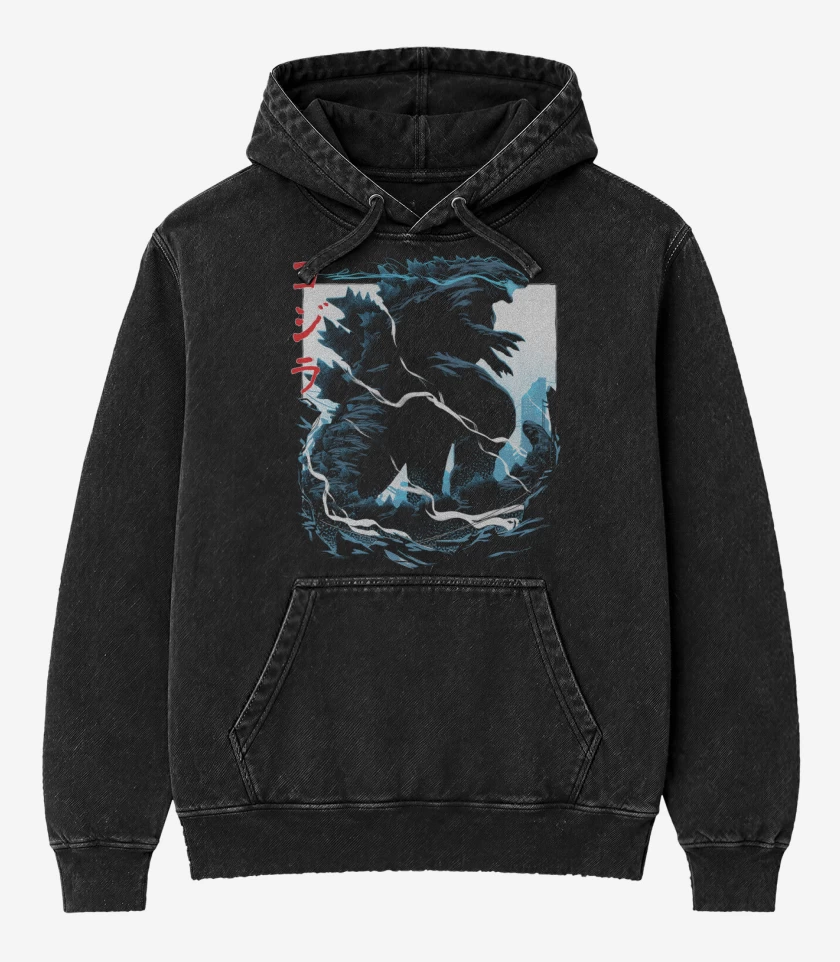 Poleron Canguro Acid Wash Negro de Godzilla king of monsters