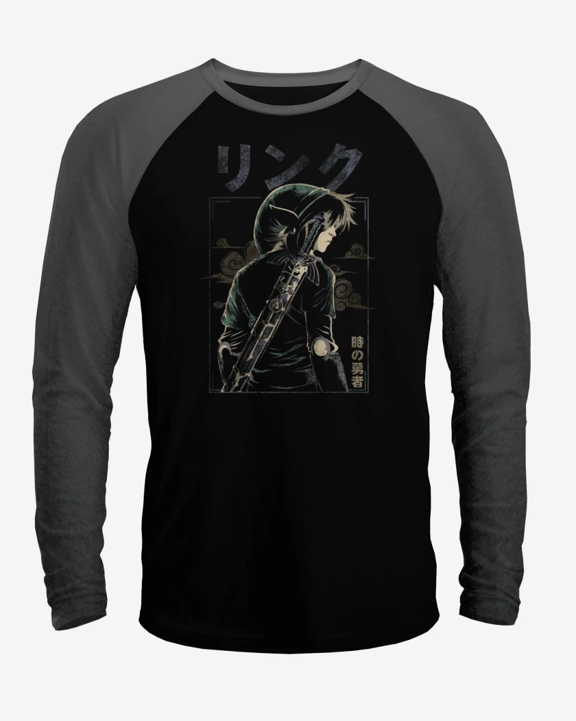 Polera Raglan Negro / Negro Heather de Link Anime