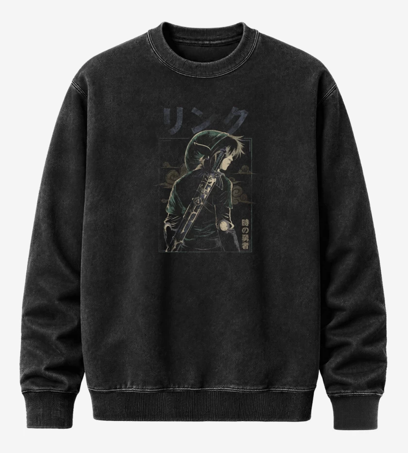 Poleron Polo Acid Wash Negro de Link Anime