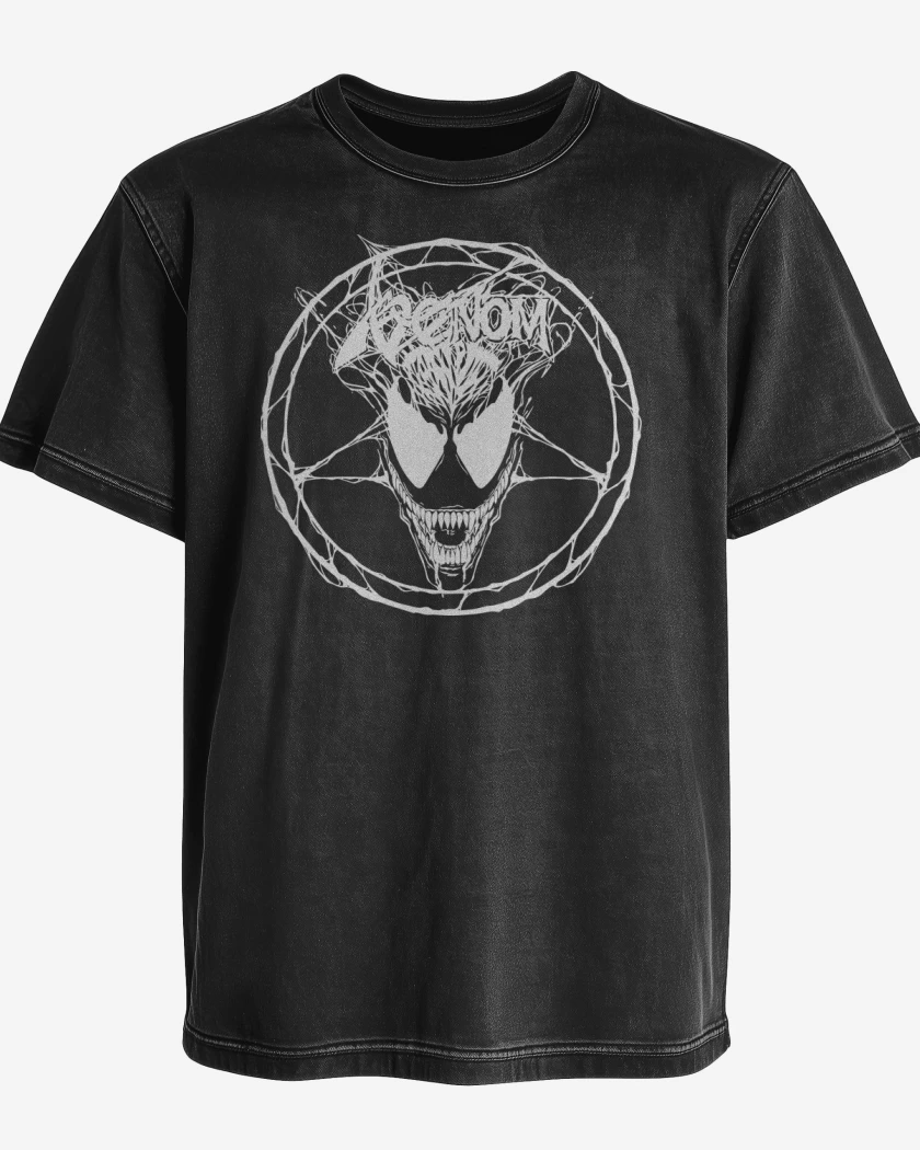Polera desgastada Negro de Venom WTH