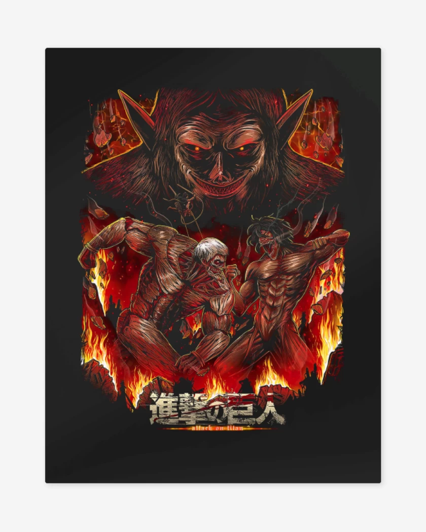 Print metalico Negro de Eren vs Rainer