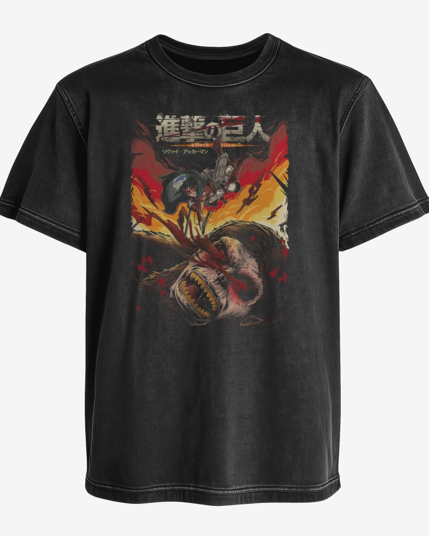 Polera desgastada Negro de Levi vs Zeke