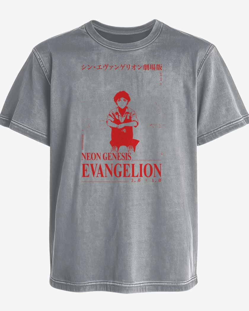 Polera desgastada Gris Melange de Shinji NGE Thrice Upon A Time