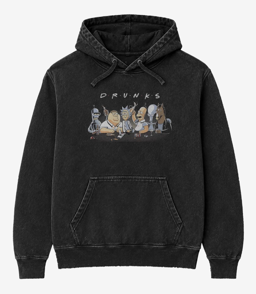 Poleron Canguro Acid Wash Negro de Borrachitos