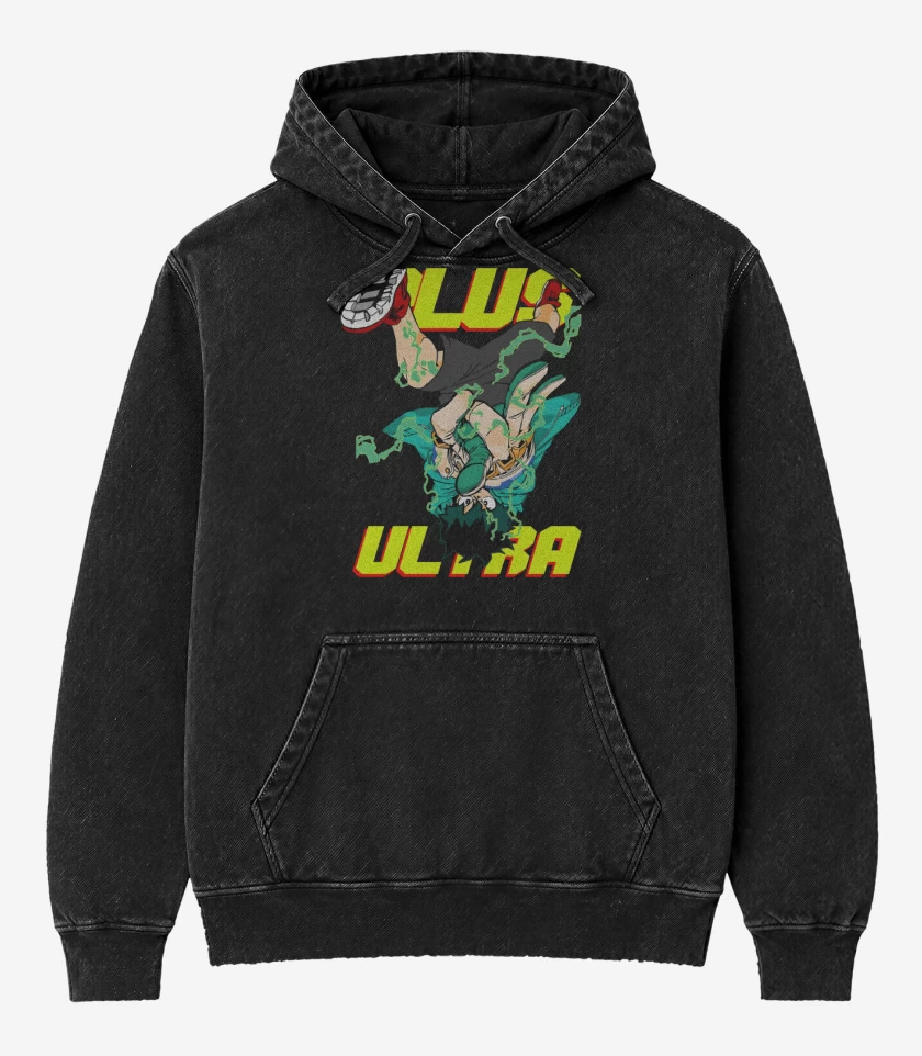 Poleron Canguro Acid Wash Negro de Plus Ultra
