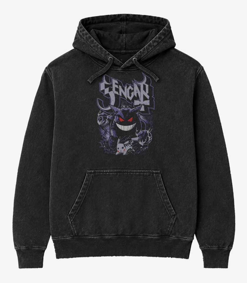 Poleron Canguro Acid Wash Negro de Gengar Ghost