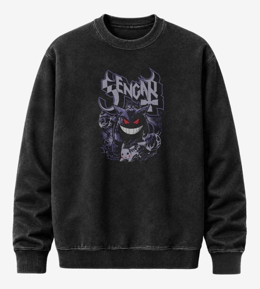Poleron Polo Acid Wash Negro de Gengar Ghost