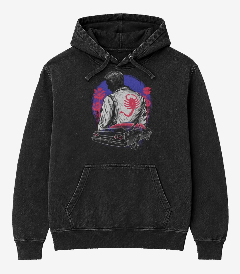 Poleron Canguro Acid Wash Negro de Drive