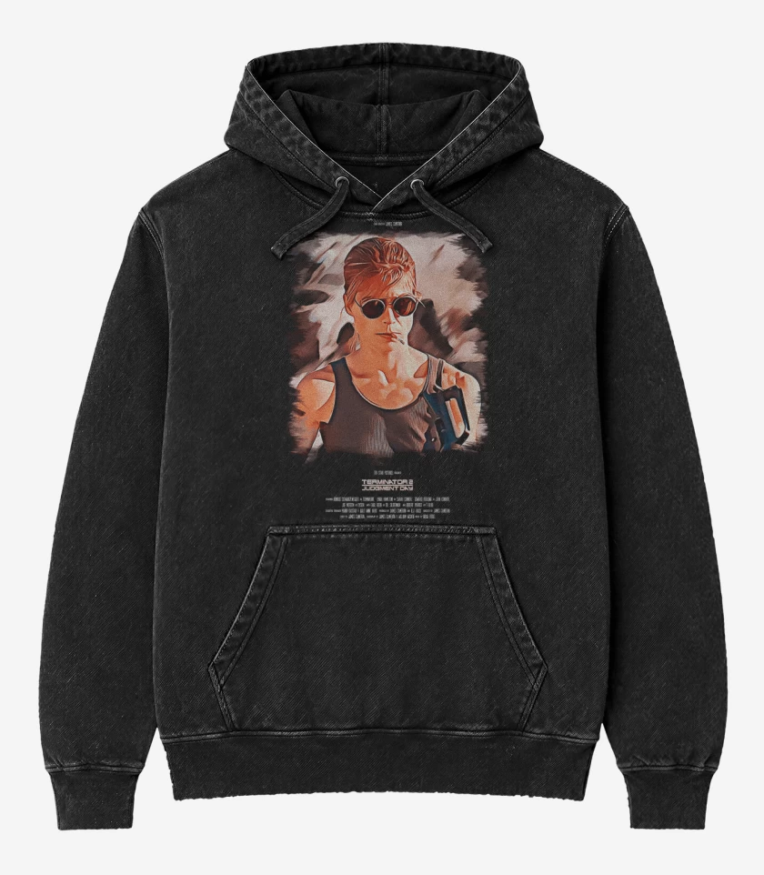 Poleron Canguro Acid Wash Negro de Heroinas SciFi - Sarah
