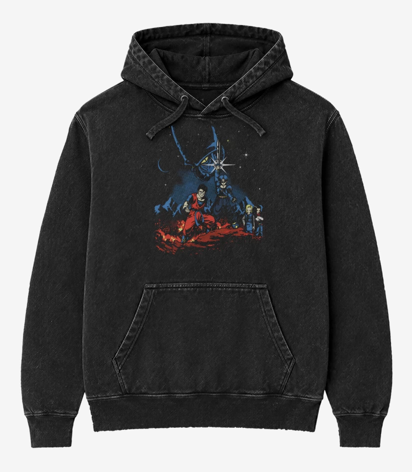 Poleron Canguro Acid Wash Negro de Dragon Ball Z Cell saga