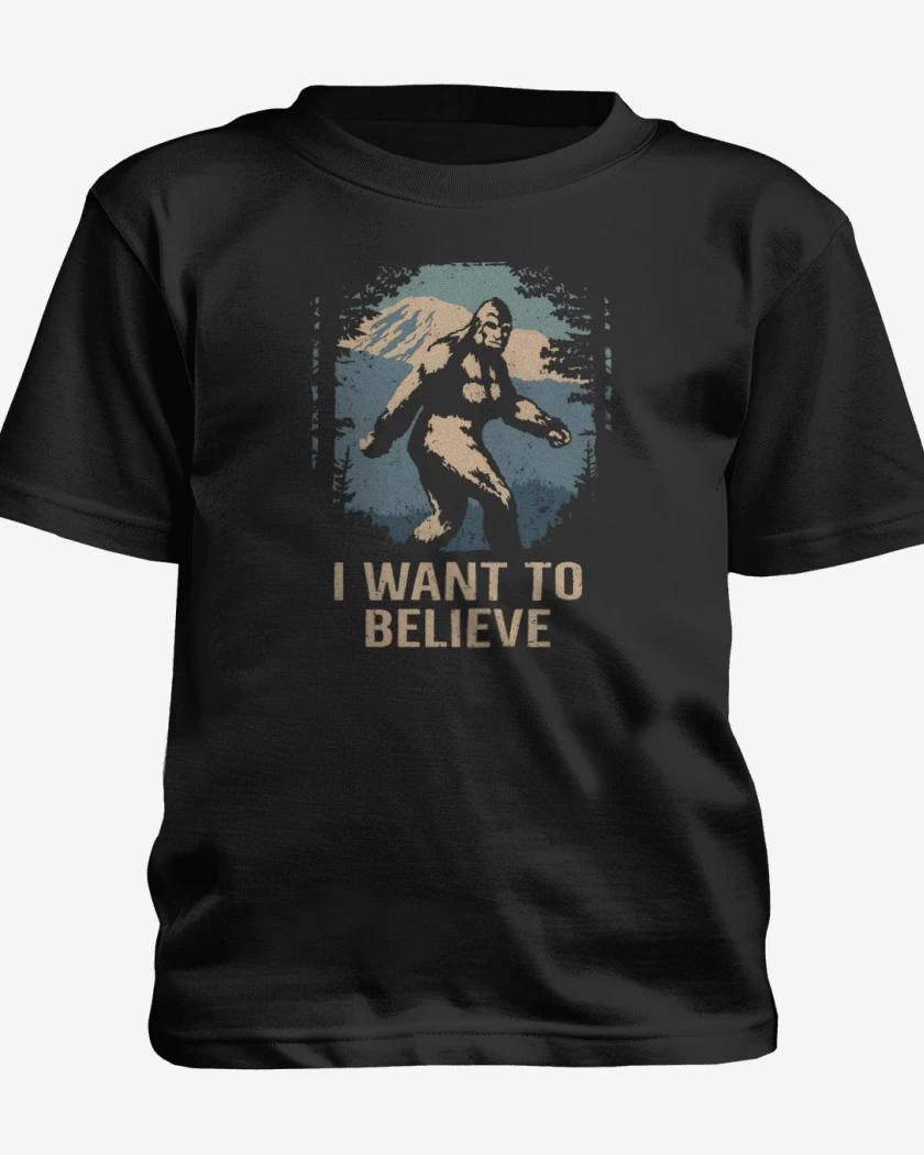 Polera de niño Negro de I want to believe in bigfoot